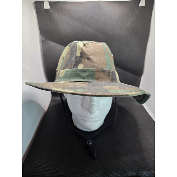 HC Woodland Camo Boonie Bucket Hat Vented Snaps Chin String - Picture 7 of 8